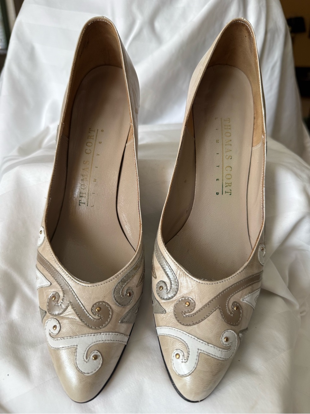 80’s Vintage Thomas Cort Limited Leather Pumps, Scroll & Stud detail